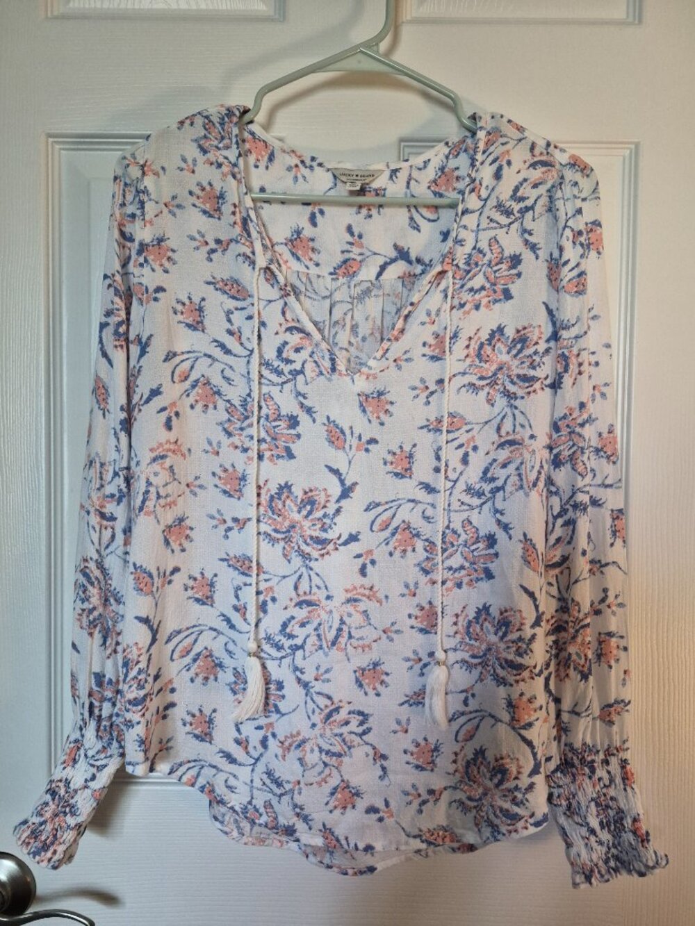 Lucky Brand Women's Floral White/Blue Blouse Size S